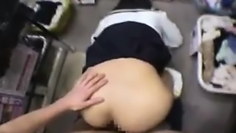 Pulled amateur doggystyle in public toilet
