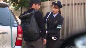 Japanese policewoman is ready to do some dick riding on the back seat