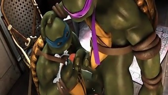 3D cartoon ninja turtle sucks cock and gets fucked