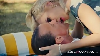 Classy blonde MILF sucking juicy cock at the picnic