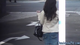 Asian babes pee in public