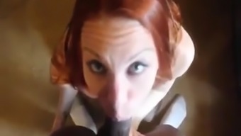 redhead in stockings play with ass and gets fucked