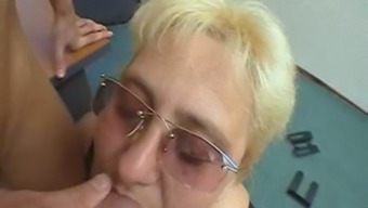 Busty Granny in Glasses Sucks and Fucks