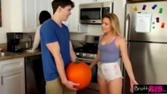 Bratty sis She caught her brother fucking a pumpkin