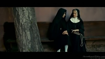 Contaminated and horny blonde nun Charlotte Stokely wickedly masturbates