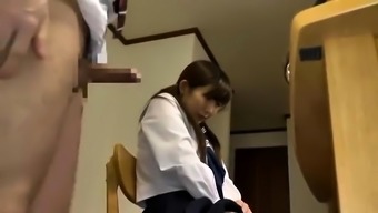 Cute Asian schoolgirl in uniform gets nailed by an older guy