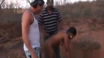 African Slut Gets Roughly Double Teamed Outdoors