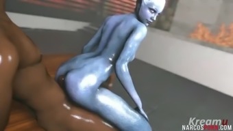 Sexy ass blue 3d babe gets mouth and pussy drilled