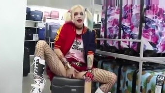 Public flashing and masturbating - Harley Quinn cosplay