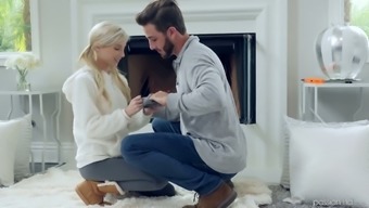Petite blonde Piper Perri is making love with her new boyfriend by the fireplace