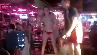 Drunk girl public bar strip