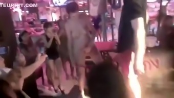 Drunk girl public bar strip