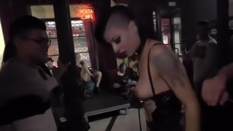 Spanish sluts group fucked in public bar
