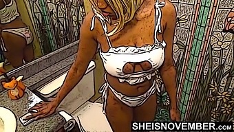 Ebony cartoon slut taking a long piss on the toilet anime