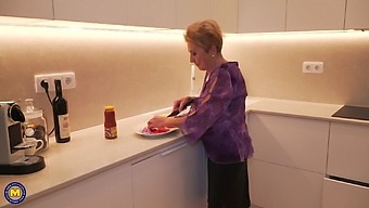 Old hairy granny fucks with stepson in the KITCHEN 