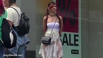 Jeny Smith walks in public in transparent dress without panties