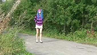 Disgusting unshaved cunt of emo slut gets flashed as she pisses outdoors