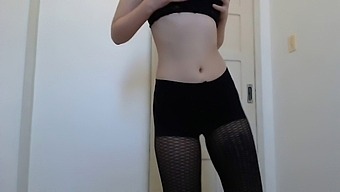 Sexy girl dancing in black pantyhose
