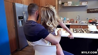 Lustful big bottomed housewife Prestyn Lee rides strong cock in the kitchen