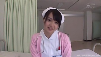 Japanese nurse takes off her panties and opens legs for a quickie