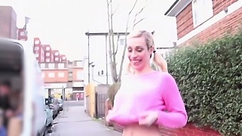 Stunning blonde chick enjoys while flashing in public - HD