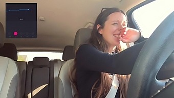 The girl cums while driving