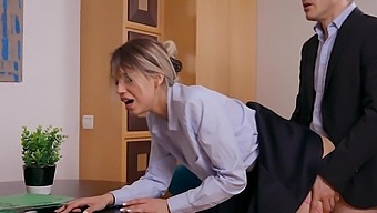 Elena Vedem revels in during sex in doggy style in the workplace.