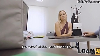 Busty Blonde with Big Booty Spreads Her Legs for Money in Front of the Loan Manager
