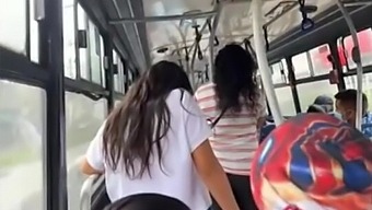 Big-titted Latina babe masturbates on a bus in HD video