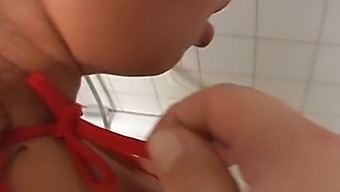 German amateur with small boobs enjoys deepthroating and cumshot