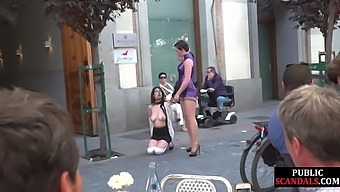 Public BDSM: Big-Tits Babe Takes Control in Public