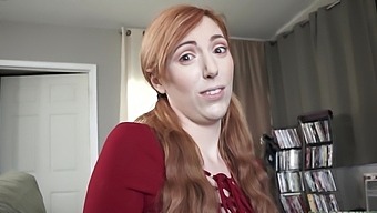 Pale redhead Lauren Phillips gives a titjob and rides in POV video