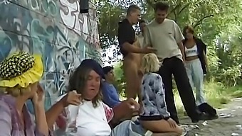 Mature German MILFs in an outdoor orgy with hardcore fucking