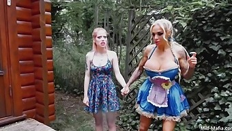 Two beautiful women enjoy a threesome with a lucky guy
